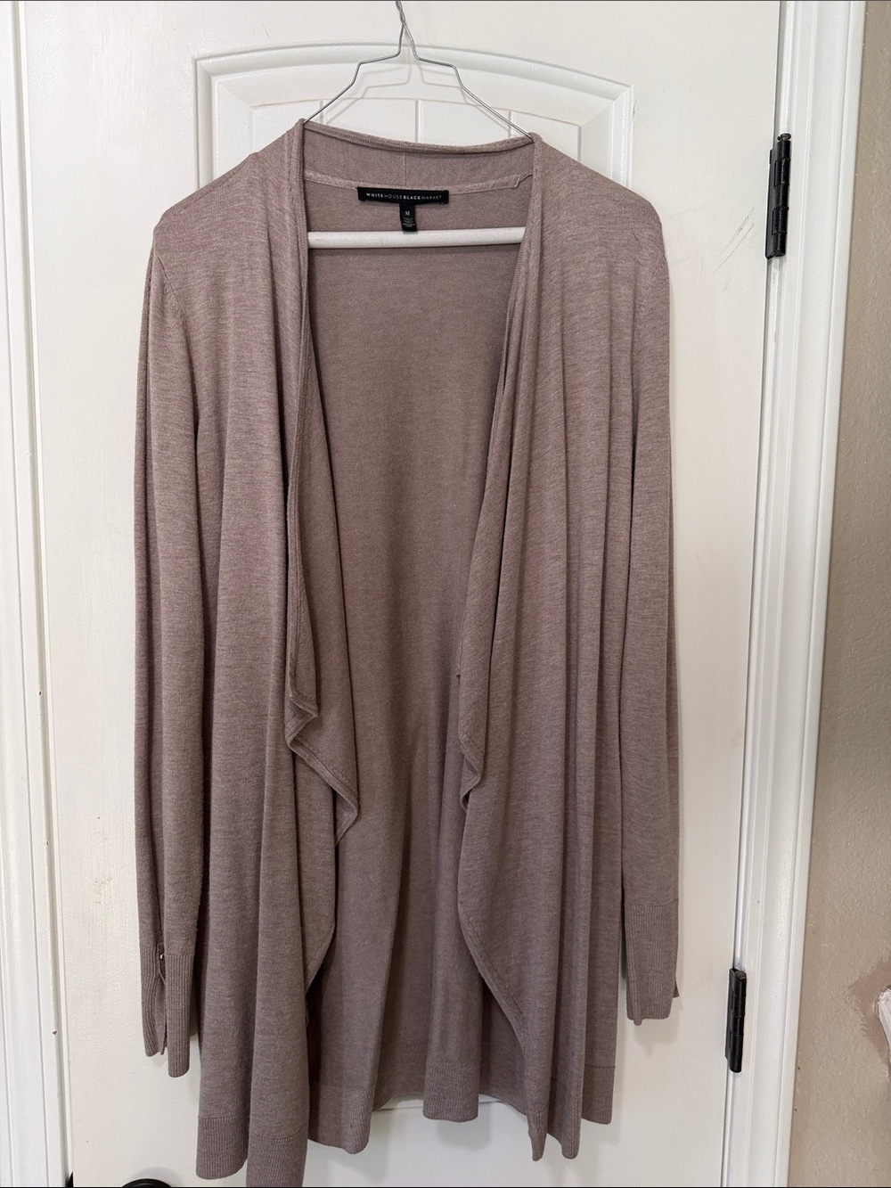 White House Black Market Dusty Taupe Open-Front Draped Cardigan